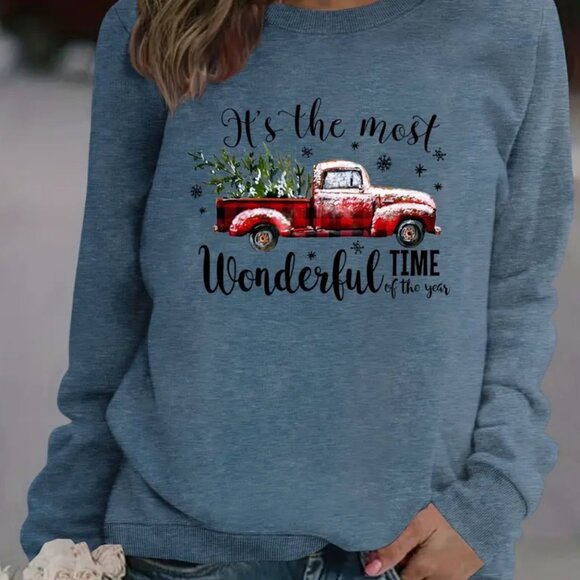 Sweaters - XXL - Christmas Print Loose Sweatshirt, Casual Long Sleeve Crew Neck Sweatshirt